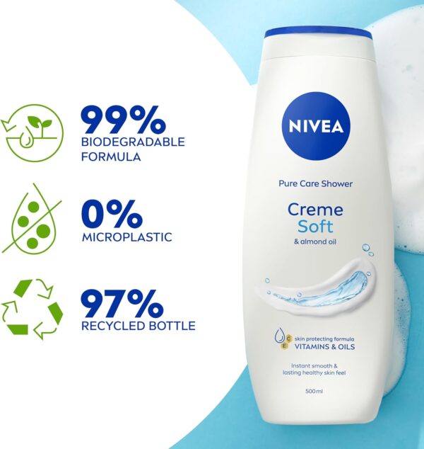 NIVEA Crème Soft (500ml, Pack of 6) Caring Shower Body Cream Enriched with Almond Oil, Moisturising Shower Gel Body Wash with Jojoba Oil, Glycerin and Panthenol