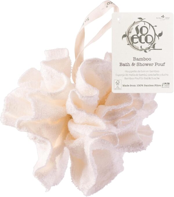 715Cea32fkL._AC_SL1500_.jpg So Eco Bamboo Bath & Shower Pouf, White, One Size