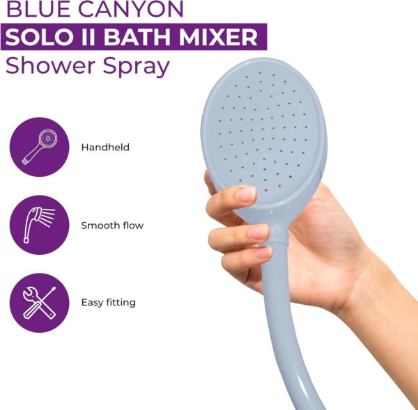 715H67hGT2L._AC_SL1500_.jpg Blue Canyon Solo II Bath Mixer Shower Spray| Bathroom Accessory| Premium Shower Attachment for Bath taps| Push-on-Fitting| Suitable for Round & Oval Taps| Shower Head for Bathroom| 166 cm | (White)