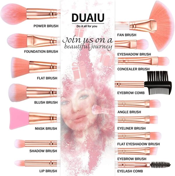 DUAIU Marble Makeup Brushes Set Premium Synthetic Kabuki Powder Blush Contour Foundation Concealer Eyeshadow Brushes with Makeup Sponge - Pink Marble Set)