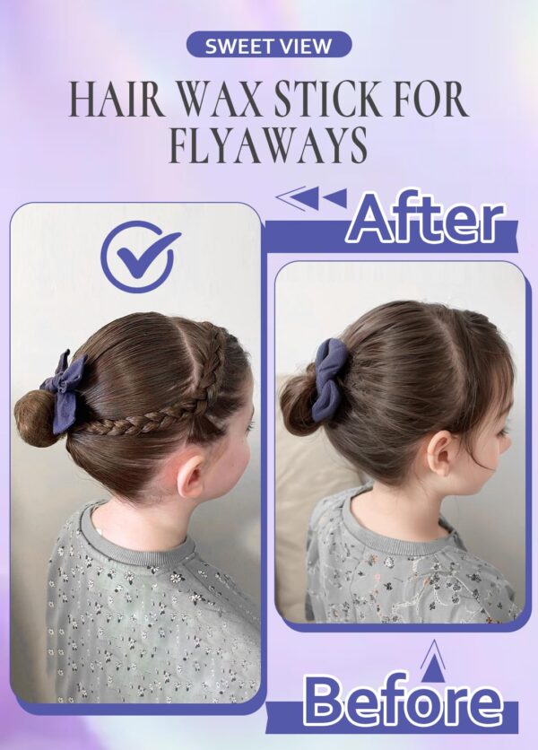 Hair Wax Stick & Slick Back Hair Brush, Hair Pomade/Balm for Smooth Flyaways, Frizz, Sleek Ponytail, Buns, Styling Accessories Cream/Gel for Girls, Kids