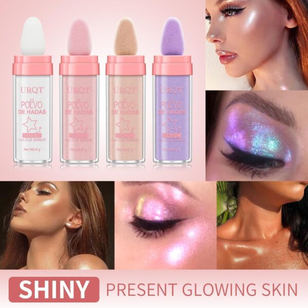 3 Pack Polvo De Hadas Fairy Highlighter Patting Powder Face Body Glitter Shimmer Brightens Blusher Waterproof Smooth Highlighter Festival Party Makeup (Set A)
