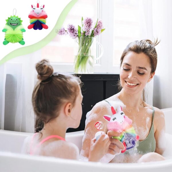 JYTDBCS 2Pcs Bath Loofahs for Kids, Cartoon Shower Puff Body Scrubber Shower Washing Exfoliating Soft Body Puff Sponge，Kids Shower Puff for Children Shower Kids sponges，Washing Puffs for Bath