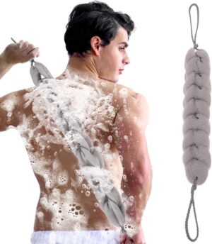 Sibba 1 PC Back Scrubber Shower Body Wash Sponge Loofah Bath Large Long Extended Puffs Stick Exfoliating Washing Removable Head Exfoliate Set Pack Mitts Soft Mesh Stretch Braided Strips Brush