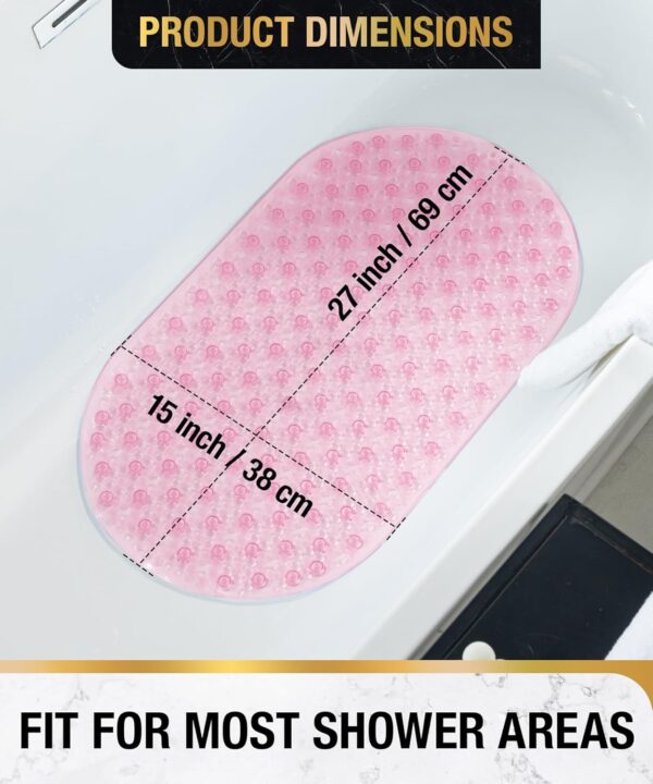HITSLAM Oval Bath Mat Non Slip Anti Mould, 68 x 38 CM Anti Slip Shower Mat for Bathroom, Machine Washable Bubble Bathtub mat with Suction Cups and Drain Holes, Soft on Feet, Pink