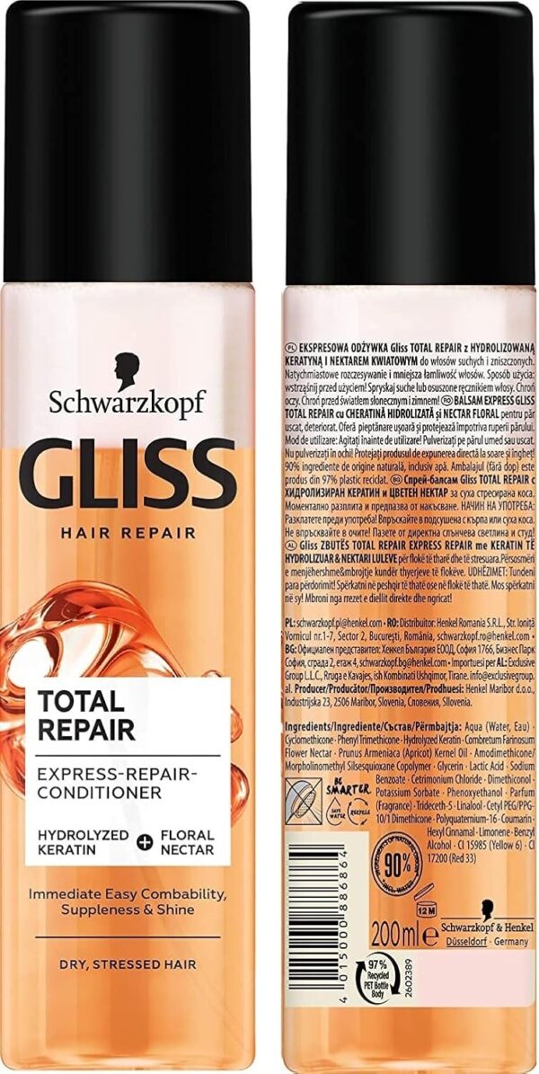 '3 x Gliss Kur Express Repair Conditioner Total Repair For Dry, Damaged Hair 200 Ml