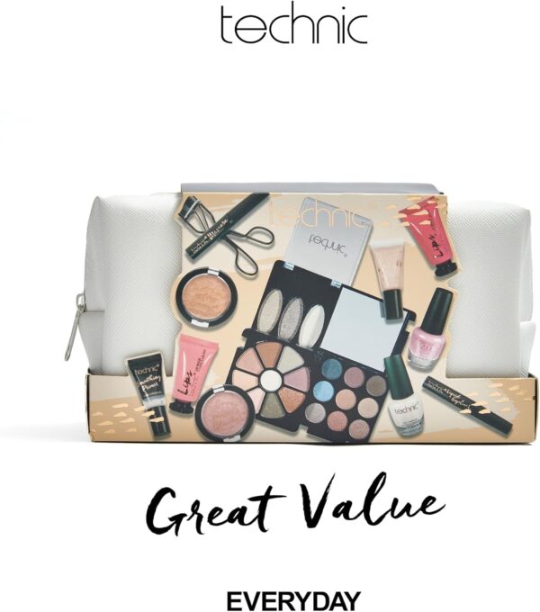 Technic Cosmetic Bag Set - Full Make Up Kit - 14 Mini Essentials for Eyes, Lips, Face & Nails In a Portable Storage Bag - Perfect For Overnight Trips and Holidays - Vegan and Cruelty Free