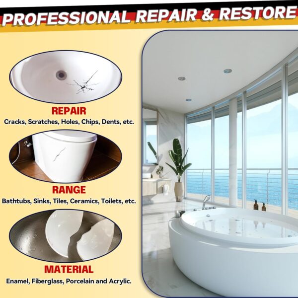 Bath Repair Kit White, Bathtub and Sink Repair Kit, Enamel Tub Tile and Shower Tray Repair Kit, Bathtub and Sink Repair Kit, Bathtub Crack Refinishing Kit to Repair Chips (White-Color Paste*5, 1)