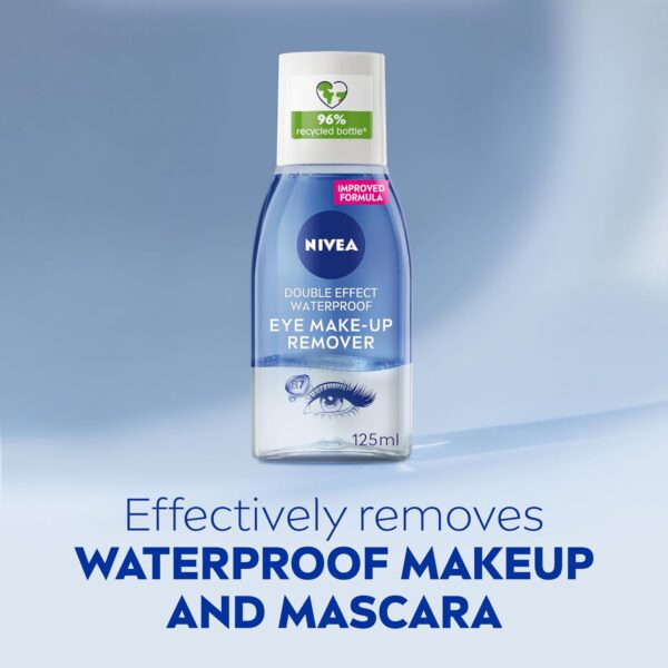 NIVEA Double Effect Waterproof Eye Make-Up Remover (125ml), Daily Use Face Cleanser for Make-Up and Mascara with Cornflower Extract and Biotin