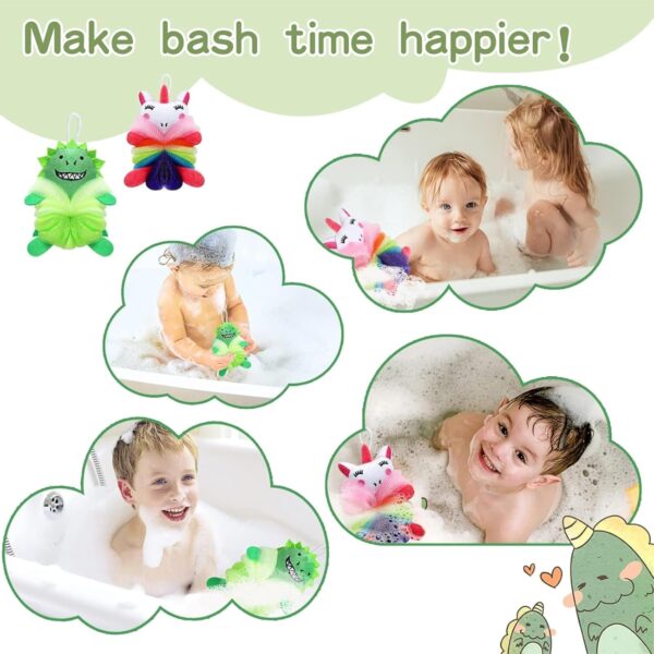 JYTDBCS 2Pcs Bath Loofahs for Kids, Cartoon Shower Puff Body Scrubber Shower Washing Exfoliating Soft Body Puff Sponge，Kids Shower Puff for Children Shower Kids sponges，Washing Puffs for Bath