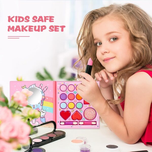 14 Colors Kids Makeup Sets for Girls, Non-Toxic Kids Makeup Set with Mirror and 2 Washable Brushes, Pretend Makeup Games Toys, Girls Birthday