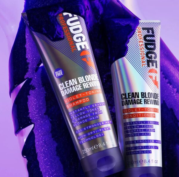 Fudge Professional Clean Blonde Damage Rewind Conditioner, Bulk Size, Intense Purple Toning for Blonde Hair, Bond Repair Technology, Sulfate Free, 1 Litre