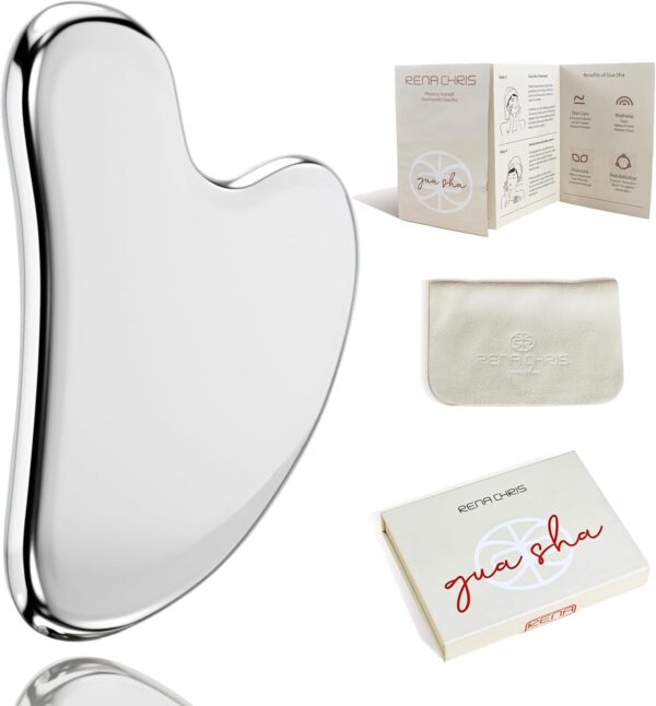 71701GvIWUL._AC_SL1500_.jpg Rena Chris Gua Sha Facial Tool, Stainless Steel Gua Sha Board for SPA Acupuncture, Metal Gua Sha for Body Face Neck and Eye, Skin Care Gift for Woman
