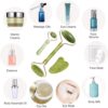 【3 PCS】Jade Roller & Gua Sha Massage Kits, LauCentral Natural Anti-Aging Face Roller for Eye Puffiness Treatment, Skin Tightening, Rejuvenate Face & Neck, Natural Green Massager