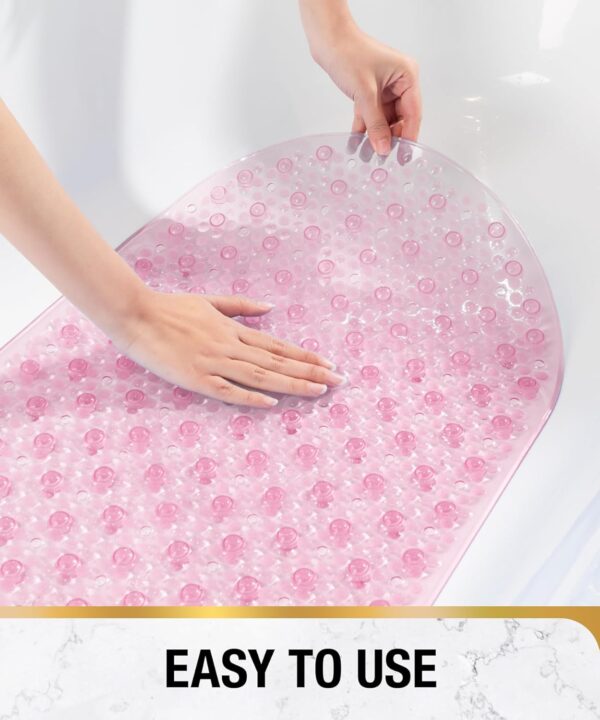 HITSLAM Oval Bath Mat Non Slip Anti Mould, 68 x 38 CM Anti Slip Shower Mat for Bathroom, Machine Washable Bubble Bathtub mat with Suction Cups and Drain Holes, Soft on Feet, Pink