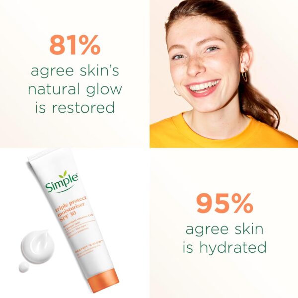 Simple Protect 'N' Glow Triple Protect Moisturiser SPF 30 3x protection against UVA & UVB rays, blue light and pollution all-day hydrating face cream 40 ml