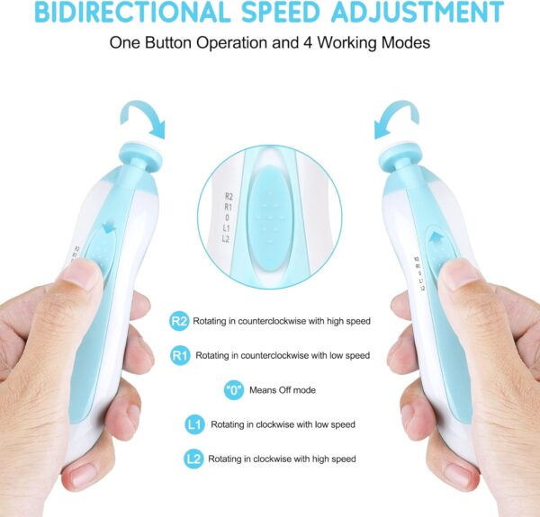 Baby Electric Nail File, 8 in 1 Safe Baby Nail Trimmer, Baby Nail Clippers with 6 Grinding Heads and Light, Baby Nail Care Kit for All Ages (Blue1)