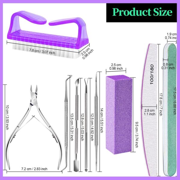 12 Pcs Nail Files & Buffer Block Set, FANDAMEI Cuticle Nippers with 100/180 Emery Boards Nail Buffer Kit Cuticle Pusher Toenail Lifter Cuticle Peeler Scraper Nail Brush for Manicure & Pedicure Tools
