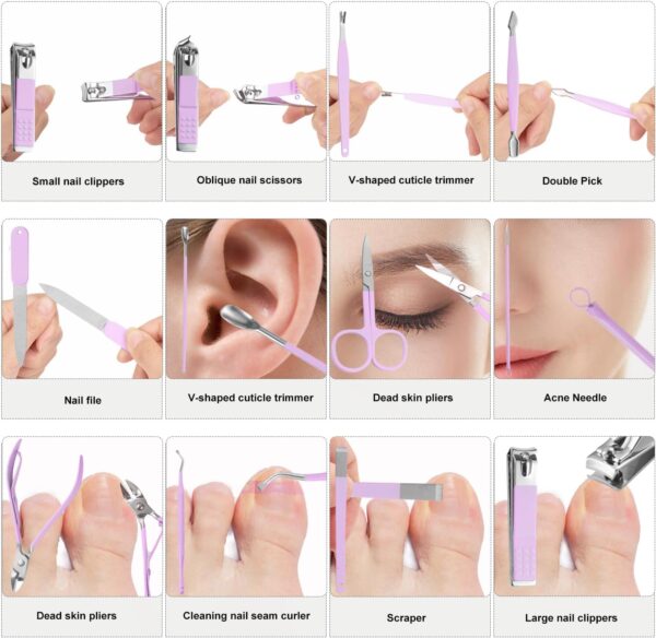 Nail Kit, Manicure Kit, Nail Care Kit For Women, Manicure Pedicure Set, Nail Clippers Toenail Clippers Kit, Professional Manicure Kit Pedicure Kit, purple Travel Case, Set of 12. ﻿