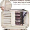 Makeup Bag Travel with Brush Compartment, Large PU Leather Cosmetic Organizer Case with Handle, Water-Resistant for Women, Purple (Patent Pending)
