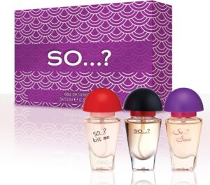 SO…? Three For Me Premium Womens Perfume Gift Set, Kiss Me, Sinful, SO...?, Eau De Toilette with Long Lasting Fragrance - Travel Size Mini Perfume for Girls, Ladies Gift Sets (3 x 15ml)
