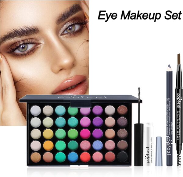 LHLXZQ Eyes Makeup Set, Inclundes 40 Colours Eyeshadow Palette Eyeliner Eyebrow Pencil Mascara and Makeup Brushes, Portable Travel Essential Starter Cosmetic Set for Teen Girls Women, 01B