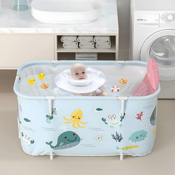 Warmiehomy Portable Foldable Bathtub for Adults,120X50X55cm Freestanding Soaking Bathtub with Cushion and Backrest,Hot Bath Ice Bath SPA Tub for Shower,Folding Bathtub for Adults Kids,Ocean Style