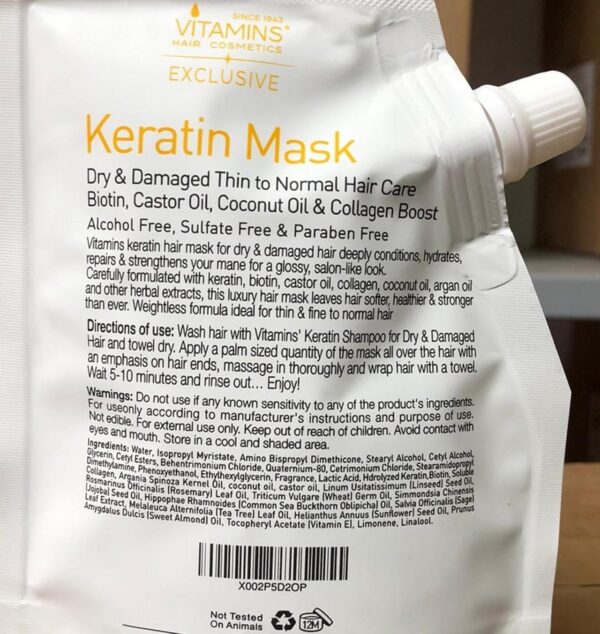 Vitamins Hair Mask Conditioner Keratin Treatment - Biotin Castor and Coconut Oil Deep Conditioning for Thin Fine Hair - Anti Frizz Moisturiser for Curly Straight Dry Damaged and Frizzy Locks