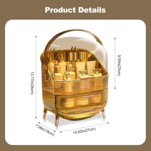 Galatée Portable Retro Series Multi-Function Make Up Case Dustproof Cosmetic Storage Box,Cosmetics Skin Care Products Jewelry Organizer Case Finishing Box Bathroom Desktop -Amber