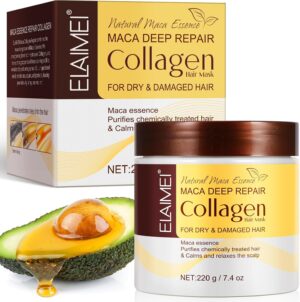 Collagen Hair Mask, Maca Deep Repair Collagen Hair Mask for Dry, Damaged Hair, Repairing Hair Mask with Maca Essence, Moisturising and Nourishing, Conditioner with Argan Oil