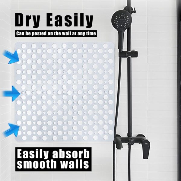 Venuso Square Shower Mats Non Slip Anti Mould, 43 x 75 cm Rubber Anti Slip Bath Mat with Drain Holes, Machine Washable, White