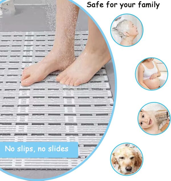 Extra Long Bath Mat Non Slip Anti Mould 90x40cm, Shower Mats Bathtub Mats for Inside Shower,Washable Anti Slip Bathroom Mat with Suction Cups & Quick Drainage, Cut to Size, Grey