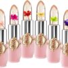 6 Packs Flower Jelly Lipstick Set Magic Temperature Color Change Lip Balm Long Lasting Moisturizer Lip Gloss Flower Jelly Lipstick Makeup Set (6PCS Set A)