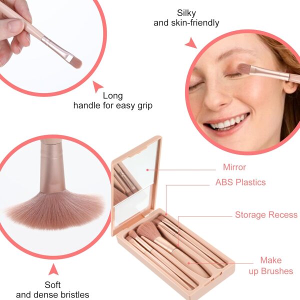 Travel Size Makeup Brushes, Soft Travel Makeup Brush Set Mini Make Up Brushes with Case & Mirror, Portable Makeup Brush Kit Eye Makeup Brushes Set, Complete Function Cosmetic Tools (Apricot)