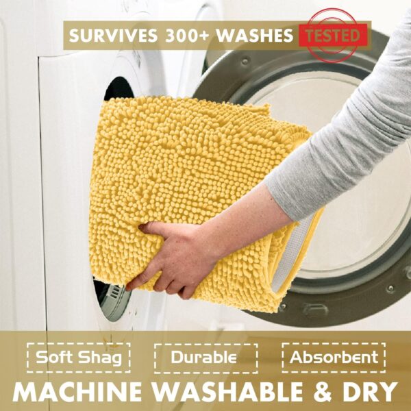 LuxUrux Bath Mat-Extra-Soft Plush Bath Shower Bathroom Rug, 1'' Chenille Microfiber Material, Super Absorbent Shaggy Bath Rug (Yellow, 50 x 80 cm)