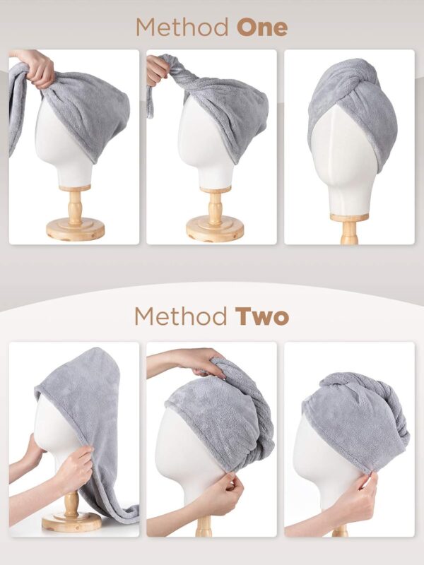 Hicober Microfiber Hair Towel, 3 Packs Hair Turbans for Wet Hair, Drying Hair Wrap Towels for Curly Hair Women Anti Frizz (Blue,Grey,Pink)