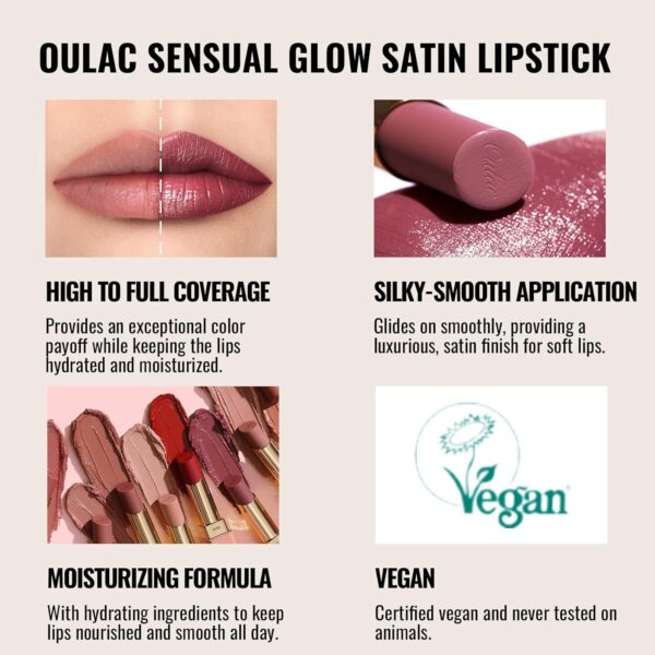 Oulac Nude Moisturising Lipstick - Beige Lip Balm Tinted, Nourishing Lips, Lip Base Primer, Satin Matte Finish, Creamy Texture, Highly Pigmented, With Shea Butter, Vegan Clean Beauty 4g SG01 Bare