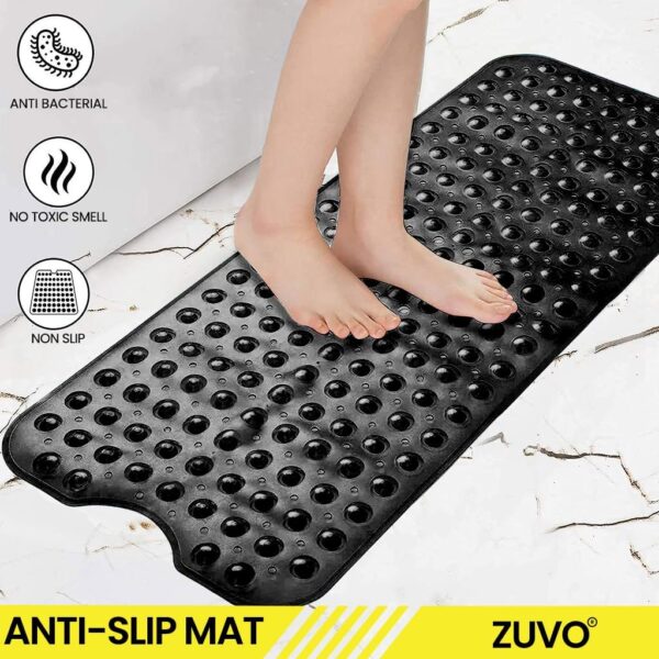 Zuvo Extra-Long Non-Slip Bath Mat (100 x 40 cm, Black) – Anti-Mould, Machine-Washable Shower Mat with Powerful Suction – Ideal for Elderly Kids