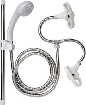 Croydex Secura Shower Set with Shower Head, 1750mm Stainless Steel Hose and Tap Shower Attachments, Suitable for High and Low Pressure Systems, Combi Boilers, Includes Riser Rail, White & Chrome