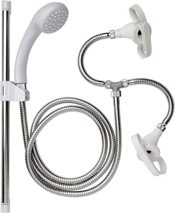 Croydex Secura Shower Set with Shower Head, 1750mm Stainless Steel Hose and Tap Shower Attachments, Suitable for High and Low Pressure Systems, Combi Boilers, Includes Riser Rail, White & Chrome