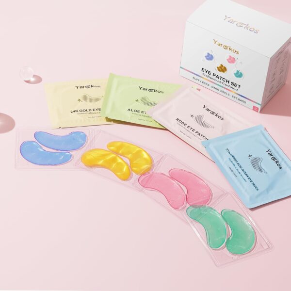 32 Pairs 4 Color Under Eye Patches, Collagen Undereye Pads, Hydrating Eye Masks for Anti Wrinkles Puffy Eyes Dark Circles, Puffiness Eye Bags Gel Pads, Travel Skincare Set, 24K Gold+Blue+Pink+Green