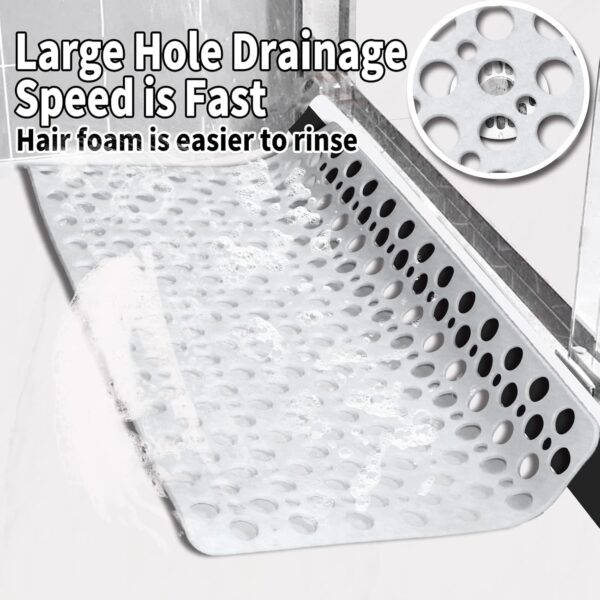 Venuso Square Shower Mats Non Slip Anti Mould, 43 x 75 cm Rubber Anti Slip Bath Mat with Drain Holes, Machine Washable, White