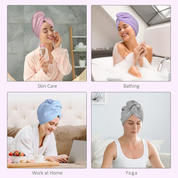 YoulerTex Microfiber Hair Towel Wrap Set: 5 Packs Turban Towel & Shower Cap for Women's Hair Care