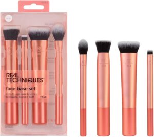 Real Techniques Face Base Makeup Brush Kit, For Concealer, Foundation, & Contour, Works With Liquid, Cream & Powder Products, Staples For Blending & Buffing, 4 Piece Set