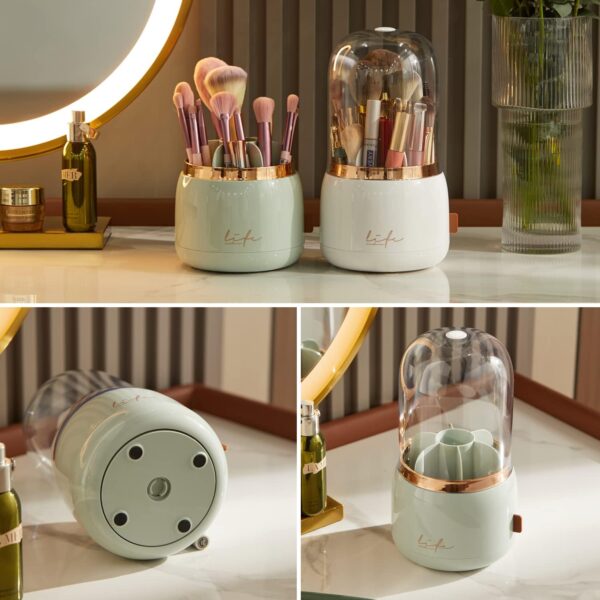 Bingobang Makeup Organiser Brush Holder 360 Rotating with Dustproof Lid, Spinning Cosmetic Organizer Acrylic, Storage for Lipstick, Lip Gloss, Eyeliner, Bedroom, Bathroom (Pink)