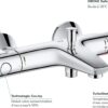 GROHE Grohtherm 800 - Wall Mounted Exposed Bath Thermostat (Automatic Bath/Shower Diverter, Safety Button at 38°C, Built-In Non-Return Valves), Chrome, 34569000