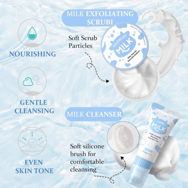 7PCS Milk Skincare Set - Gifts For Teenage Girls - Skin Care Sets & Kits With Cleanser,Eye Cream,Exfoliating Scrub, Sunscreen Cream,Hand Wax,Brightening Cream - Facial Kit Valentines Gifts for Her