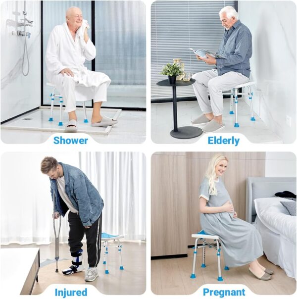 719YYTA12DL._AC_SL1100_.jpg Health Line Massage Products Heavy Duty Shower Stool 550lb Bath Seat Chair, Tool-Free Assembly Height Adjustable Paded Seat Bench for Seniors, Elderly, Disabled, Handicap and Injured