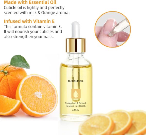 Nail Cuticle Oil 15ml with Organic Vitamin E & B, Cuticle Oil for Nails, Jojoba Nail Cuticle Oil,Nail Oil Soothe Moisturize with Dropper Design for Dry Rough Nail Care Repair (Orange)