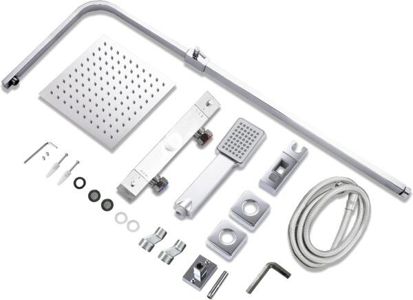 719p5EepVcL._AC_SL1500_.jpg Biubiubath Thermostatic Shower Mixer, Anti-Scald Exposed Mixer Shower,Height Adjustable Riser Rail Kit, Square Handheld & 8 inches (200mm) Overhead Rainfall Shower,Chrome Silver